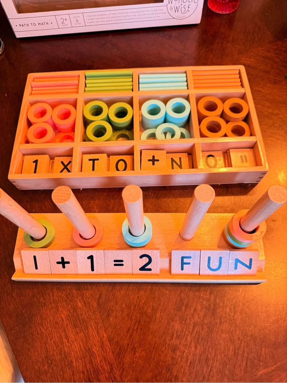 Wooden Counting Ring Set in Pastel Blue, Green, Orange, and Cream